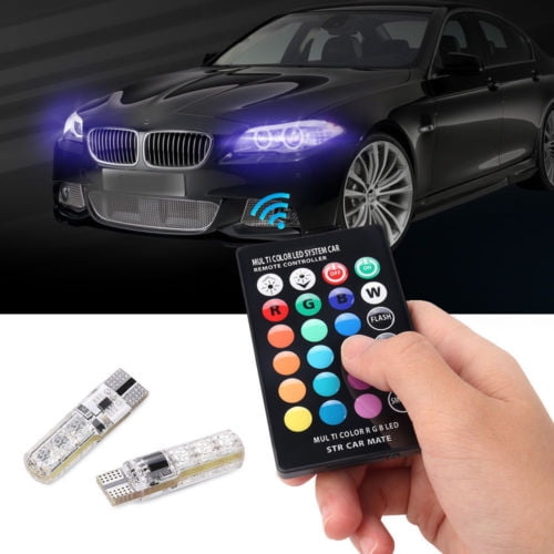 Details about   2x T10 W5W 5050 RGB Remote Control Car LED Light 6 SMD Colorful Side Light Bulb